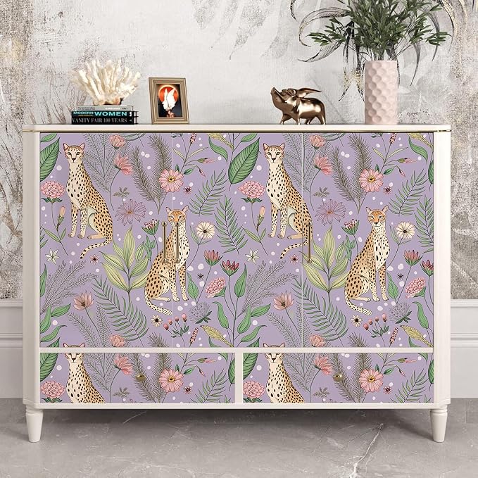 Floralplus Wallpaper Peel and Stick Removable Tropical Animal Wallpaper | Cheetah Wallpapers,Renter Friendly Textured Stick On Contact Paper for Bedroom 17.5 x 118 in - Image 5