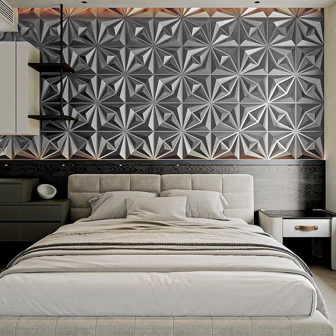 AMZDEPOT 3D Wall Panels, 12x12 Inch, 20 Pcs, Silver | Interior Wall Decor, 3 Layout Options, PVC Textured Wall Art Decor, for Living Room Bedroom TV Background Gaming Room - Image 9