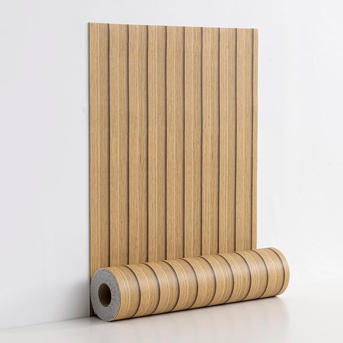 Haimin Wood Grain Slat Wall Panels Peel and Stick Faux Wood Thick Wallpaper | 118"x15.75" Waterproof PET & IXPE Foam Paneling Adhesive Smooth Beadboard Wallpaper Wall Covering Panels (Yellow Oak) by HaiminHomeDecorWallpaper