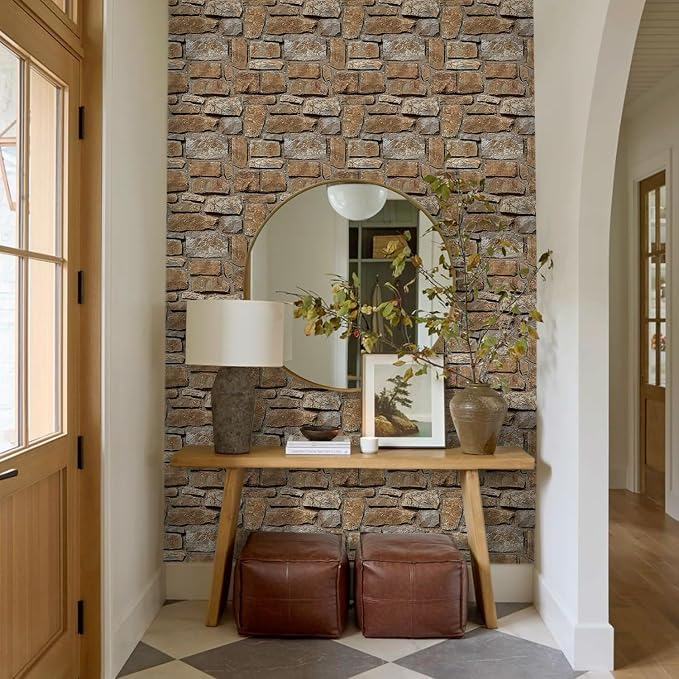 COMSTICKC 3D Peel and Stick Faux Stone Wall Panels for Quick DIY Wall Decor | Brown, 10 Pcs 11.8" x 11.8", Not Real Stone, Lightweight Thin PVC Decorative Tiles Wall Sticker Wallpaper, Cover 9.7 sq ft - Image 7