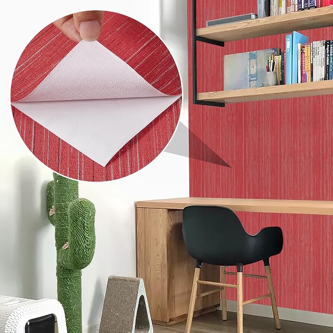 Burgundy Red Grasscloth Peel and Stick Wallpaper Texture Contact Paper 15.7"x120" Vintage Wallpaper Removable Waterproof Wall Paper for Room Walls Cabinets Furniture Drawers Desk - Image 9