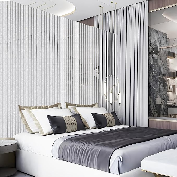 2mm Thick Peel and Stick Wallpaper Mirror Stripe Texture Vinyl Wall Panels | 23.62" x 110.24" Silver Self Adhesive Waterproof Renter Friendly Wall Paper Roll for Foyer Coffee Shop Decor - Image 6