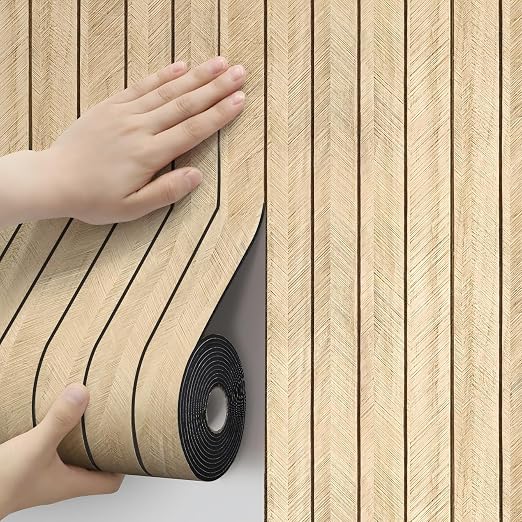 Thick Wood Slat Wall Panels, Modern 3D Peel and Stick, 15.75"x118" Self-Adhesive Accent Wall with Sound Dampening for TV Wall and Ceiling, Bedroom, Home Office, Log Color, 13 Sq Ft by Unknown