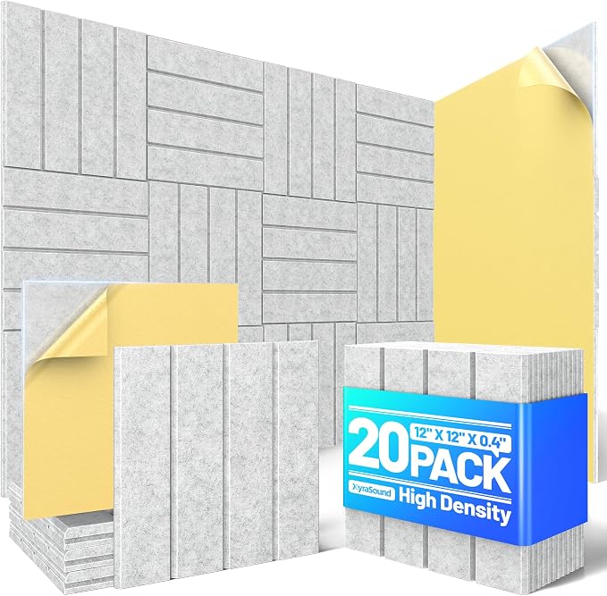 20 Pack Sound Proof Foam Panels for Walls, Acoustic Panels Self-Adhesive | 12" X 12" X 0.4" Slatted Soundproof Wall Panel, High Density Sound Absorbing Panel for Gaming Recording Studio Decor-Gray by Unknown