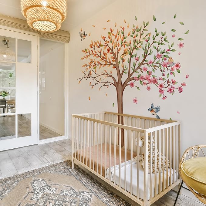 3 Sheets Large Tree Wall Decals Stickers Removable Floral Murals Peel and Stick Colorful Tree of Life Art Vinyl Living Room Decor with Flowers & Birds for Classroom Girls Bedroom Kids Nursery Office - Image 3