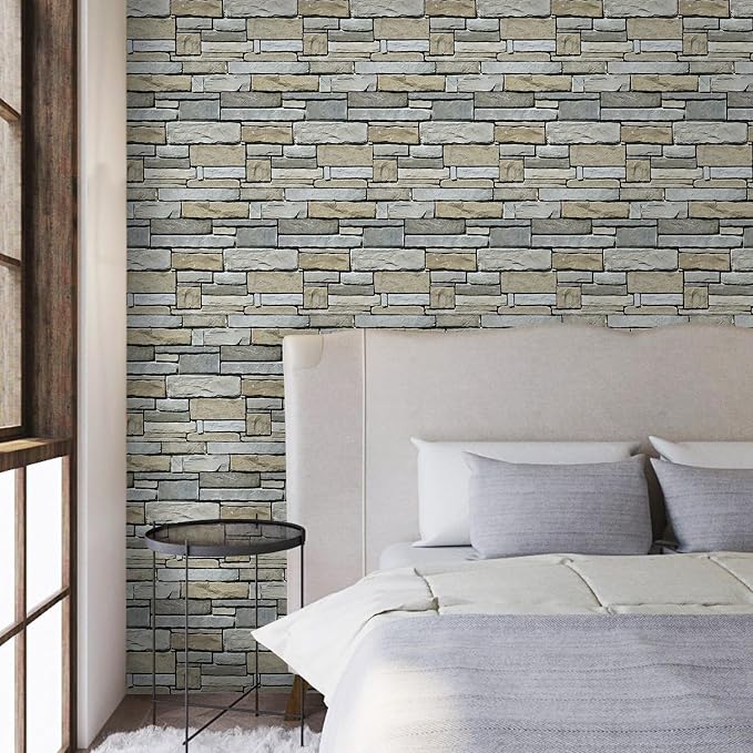 3D Faux Stone Wall Panels Peel and Stick, Designed for Quick DIY | Green with Gray, 10 Pcs 11.8" x 11.8", Stone-Look, PVC Fake Stone Wall Covering Tiles for Wall Renovation, Cover 9.7 sq ft - Image 8