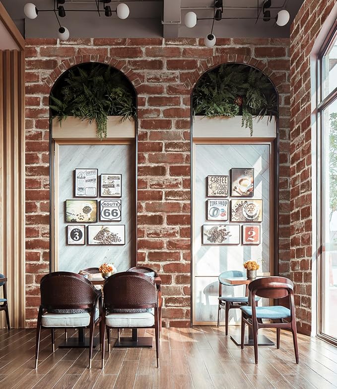 Hopeak Red Brick Wallpaper Self-Adhesive Peel and Stick Wallpaper Waterproof and Removable Good for Home Decoration and Furniture Renovation 17.5 x 118 Inch - Image 4