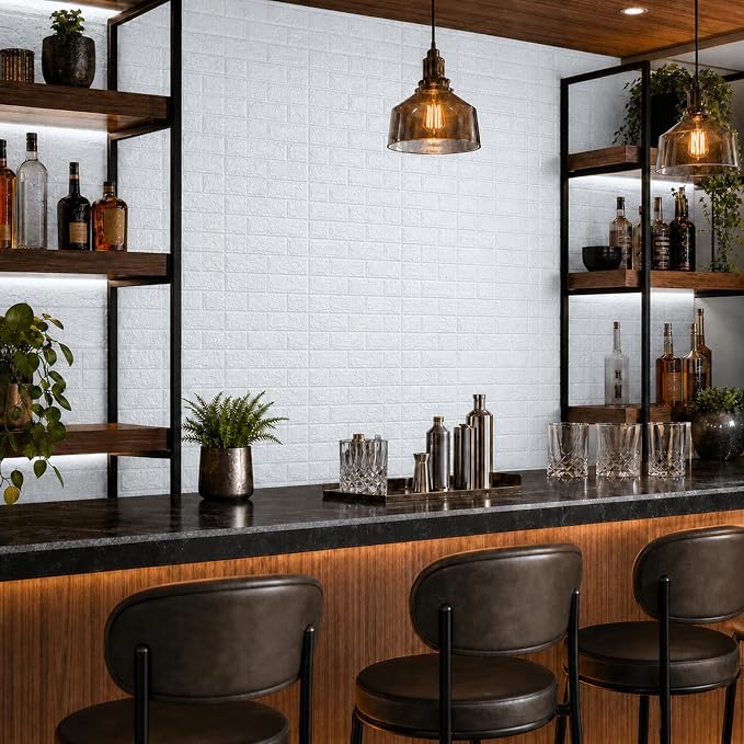 3D Wall Panels Peel and Stick Faux Foam Brick Wallpaper Covering | White 20 PCS 11.8"×11.8" Self Adhesive Stone Wall Tiles for DIY Interior Wall Decor - Image 4