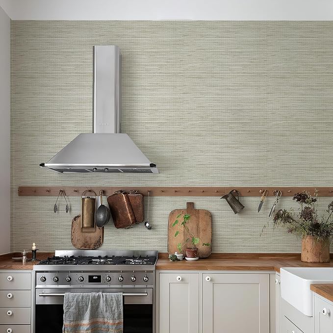 HueBurst Grasscloth Peel and Stick Wallpaper 17.3" x 197" Renter Friendly, Cream Textured Grassweave Wallpaper Self Adhesive Removable for Bathroom Bedroom - Image 8