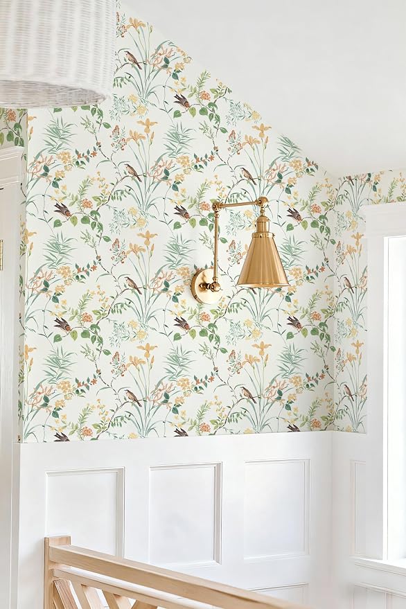Erfoni Colorful Floral Birds Wallpaper Boho Floral Peel and Stick Wallpaper | 16.9" x118" DIY Self Adhesive Contact Paper Removable Wallpaper for Bedroom Cabinet Decor Modern Flower Leaf Vinyl Roll - Image 6