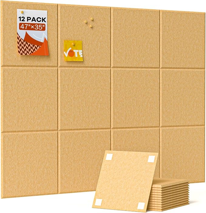 Acoustic Panels 12 Pack Square Soundproof Wall Panels with 60 Adhesive Tapes, High Density Acoustic Foam Panels Sound Proof Foam for Home Office, Recording Studio, Ceiling, 12" X 12" X 0.4" by Soundsbay