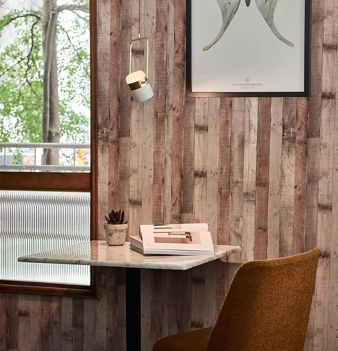 Yun-aeon Natural Wood-Cinnamon Contact Paper Peel and Stick Wallpaper | 17.3"x 120"Self Adhesive Removable Vintage Faux Wood Wall Paper Plank Shelf Home Decoration Kitchen Counter Cover - Image 2