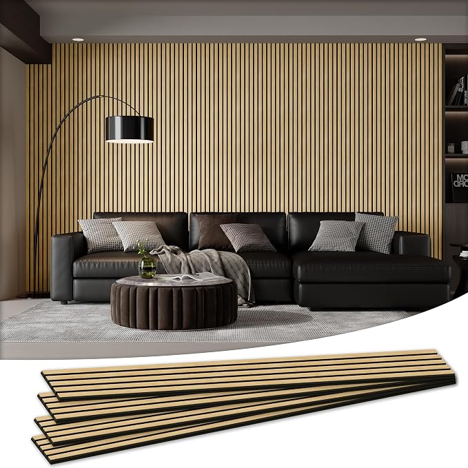 4 Pack Wood Salt Acoustic Wall Panels 94" x 12.6" x 0.8", Rustic Oak | 3D Fluted Soundproof Wooden Wall Panel, Sound-absorbing Wall Decor for Home Theater Studio Office Bedroom by LDB_BUILDING