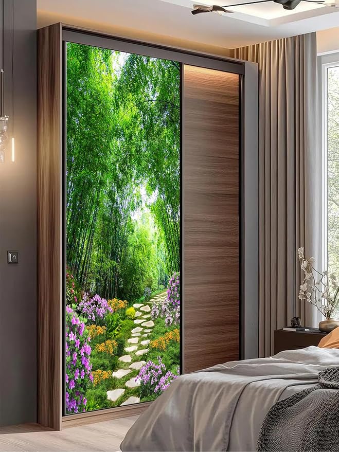 artfanke 3D Door Mural Peel and Stick 30.3"x78.7"- Self-Adhesive Door Stickers Wallpaper Poster- Beautiful Bamboo Garden Wall Decal for Bedroom Decor (2 Sheets/Set) - Image 7