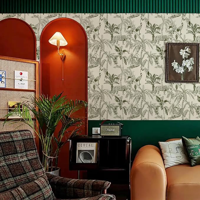 Heroad Boho Jungle Peel and Stick Wallpaper Beige and Green Contact Paper 17.3"x393" Animal Wall Paper Removable Self Adhesive Leopard Wallpaper for Cabinets Waterproof Drawer Liner Vinyl Roll - Image 8