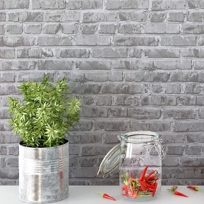 Timeet 17.7" x 472" Grey Brick Wallpaper Peel and Stick Wallpaper Self-Adhesive Wallpaper for Bedroom Living Room Decoration Vinyl Film Roll - Image 7