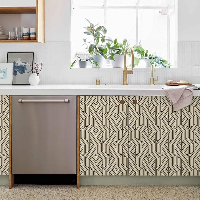MelunMer Brown Geometric Wallpaper Peel and Stick Removable 17.7”×393” - Image 5