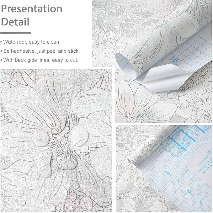 Heroad Floral Peel and Stick Wallpaper Vintage Grey/Pink Contact Paper 17.3''x393'' Removable Self-Adhesive Wall Paper for Cabinets Bedroom Bathroom Waterproof Renter Friendly Mural Decor Vinyl Roll - Image 2