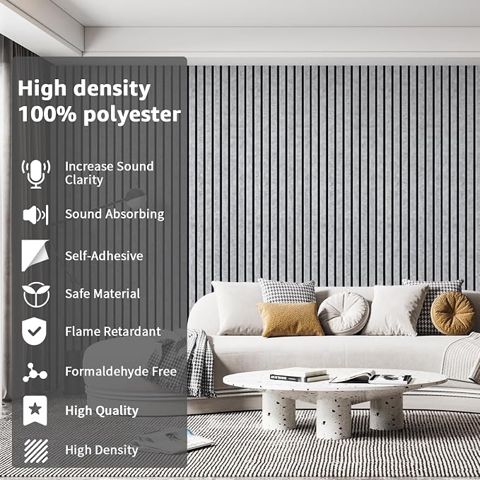 Art3dwallpanels 10 Pack Acoustic Panels, 48" X 12" X 0.43", Grey and Black | Soundproof Wall Panels, Self Adhesive, High Density Sound Absorbing, Acoustic Treatment for Recording Studio, Office - Image 4