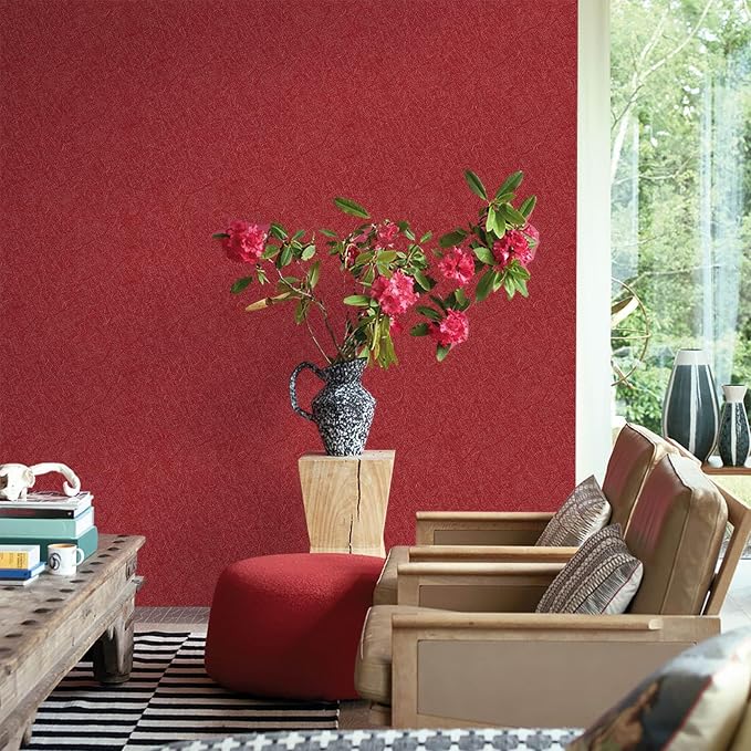 Dark Red Peel and Stick Self Adhesive Wallpaper Embossed Silk Contact Paper | 15.7" X 118" Removable Waterproof Bathroom Countertop Contact Paper Kitchen Vinyl Wrap for Cabinet Wall Cover - Image 7