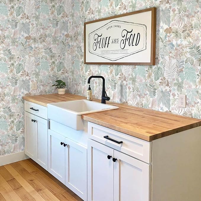 Heroad Floral Peel and Stick Wallpaper Pink Contact Paper Tropical Botanical Stick on Wall Paper Removable Self-Adhesive Wallpaper for Bedroom Cabinets Renter Friendly Decor Vinyl 17.3''x78.7'' - Image 7