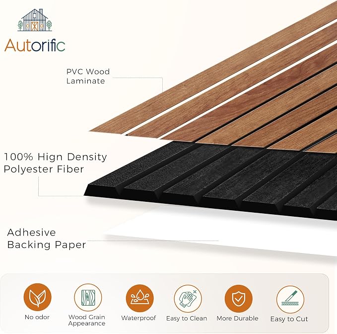Acoustic Panels,12 Pack Sound Panels,11.8”x15.7”x0.35”,Cherry | Simulated PVC Wood Grain Finish Acoustic Wall Panels,Self-Adhesive Soundproofing Panels,100% Polyester Sound Absorbing Panels - Image 2