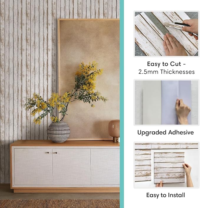 Commomy Faux Wood 3D Peel and Stick Tiles - 10 Pcs 11.8"x11.8" | Peel and Stick Wood Tiles Ultralight PVC Wall Paneling for Bedroom, Bathroom, Kitchen Backsplash, Farmhouse Interior Decor - Image 5