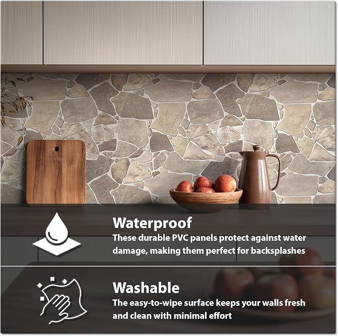 3D Faux Stone Wall Panels, Wild Boulder, Pack of 15, Covers 43.3 Sq Ft | Grey, Beige & Brown, Lightweight PVC, 17.5" x 23.75" (44.5 x 60.3 cm), Decorative Rock Cladding for Accent Wall & Backsplash - Image 4