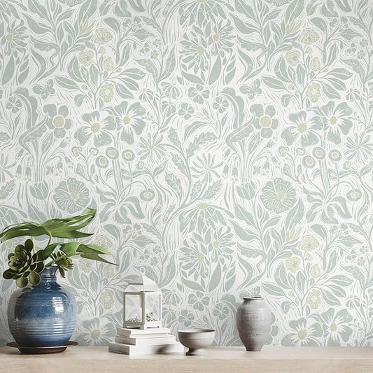 Heroad Floral Contact Paper Green Peel and Stick Wallpaper Botanical Self Adhesive Removable Stick on Wall Paper for Cabinets Drawers Waterproof Bathroom Pantry Wall Decor Vinyl Roll 17.3''x78.7'' by HeroadBrand