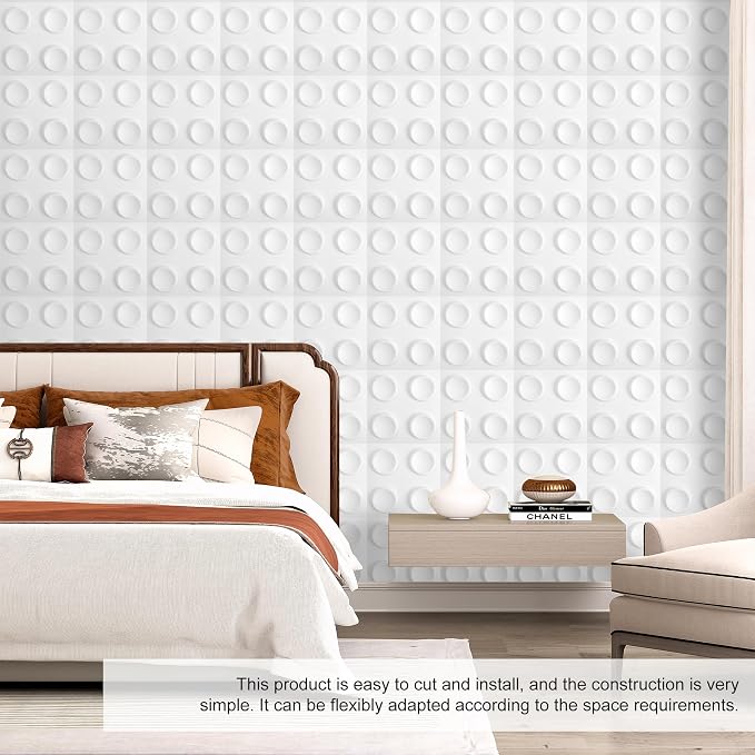 12 Pack 3D Wall Panels for Interior Wall Decor, Accent Wall Panels for Office Living Room Bedroom Hotel Lobby, 12''x12'' Fiber Cookie Wallpapers Cover 12.Sq.Ft（White） - Image 7