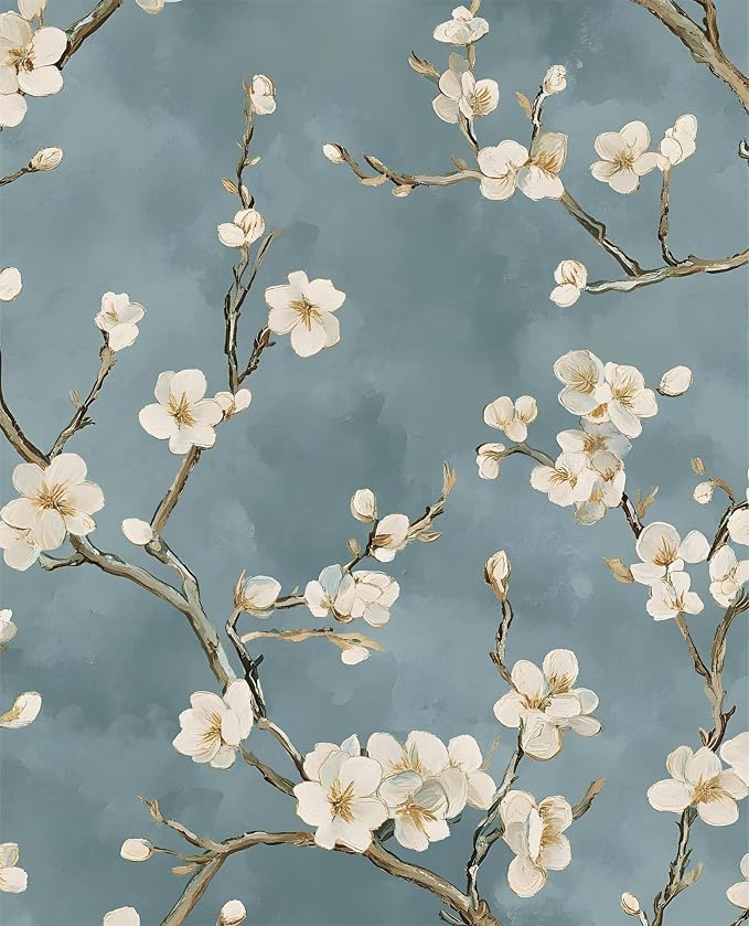 Laatse Vintage Blue White Floral Wallpaper Peel and Stick 17.5''x393'' | Self Adhesive/Removable/Waterproof/Thick Vinyl Contact Paper for Bathroom Bedroom Shelf Cabinet Drawer,Prepasted,Easy Peel by Laatse