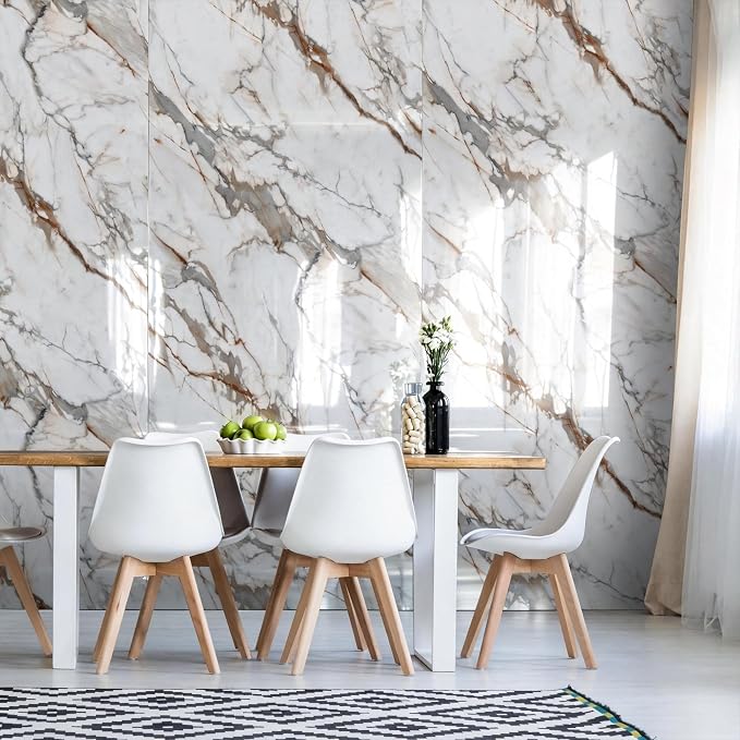 Marble Peel and Stick Waterproof Wall Paneling, 118" x 47" Calacatta Gold Glossy Finish Self-Adhesive Backsplash Tile Vinyl Wall Panel for Kitchen Bathroom Wall Decor, Covers 38.75 Sq. Ft. - Image 9
