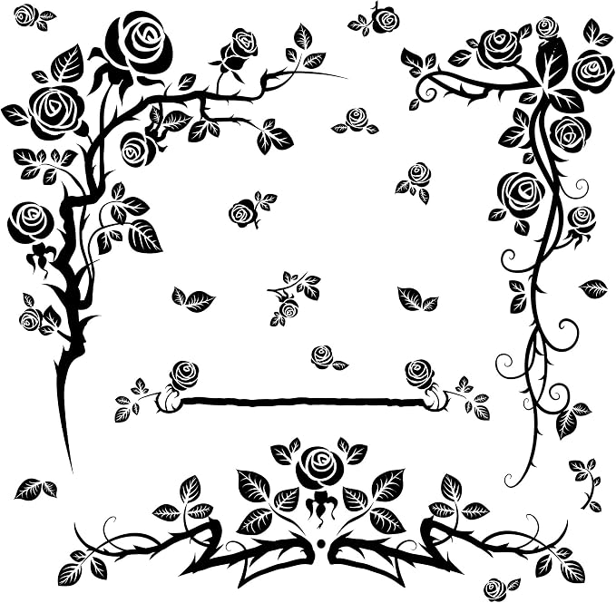 Amaonm Creative 3D Black Vinyl Flowers Wall Stickers - Removable DIY Flower Vine Wall Decals for Roses & Leaves Decor by AMAMAONM