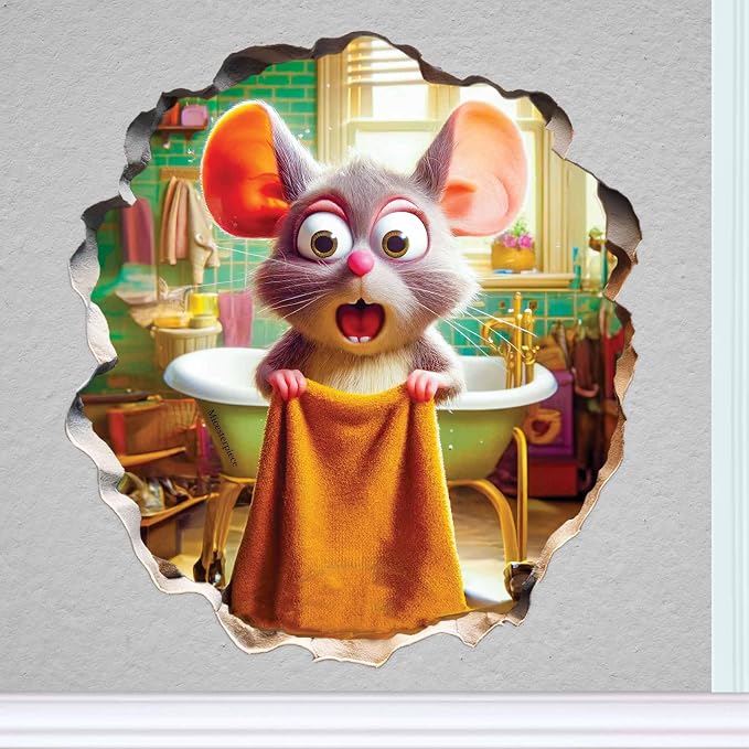 Funny 3D Mouse Shower Wall Sticker – Removable Mousehole Bathroom Décor for Kids or Whimsical Homes by MICESTERPIECE by Micesterpiece