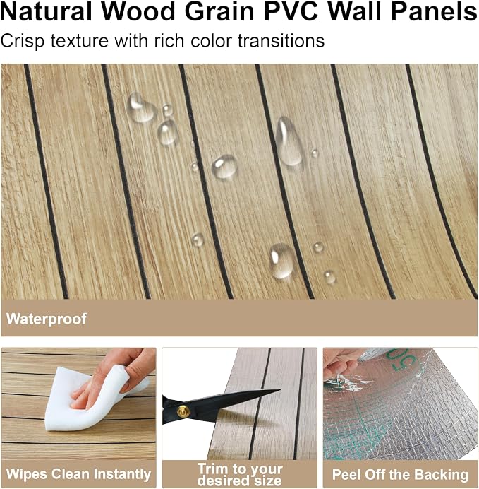 Wood Grain 15.8"W x 118"L Peel and Stick Wall Panels, 3D Soundproof (Oak) | Weatherproof Wall Panels, Thick PVC Self-Adhesive Wood Panels for Cabinets, Bedroom, Living Room, Kitchen Island Renovation - Image 5