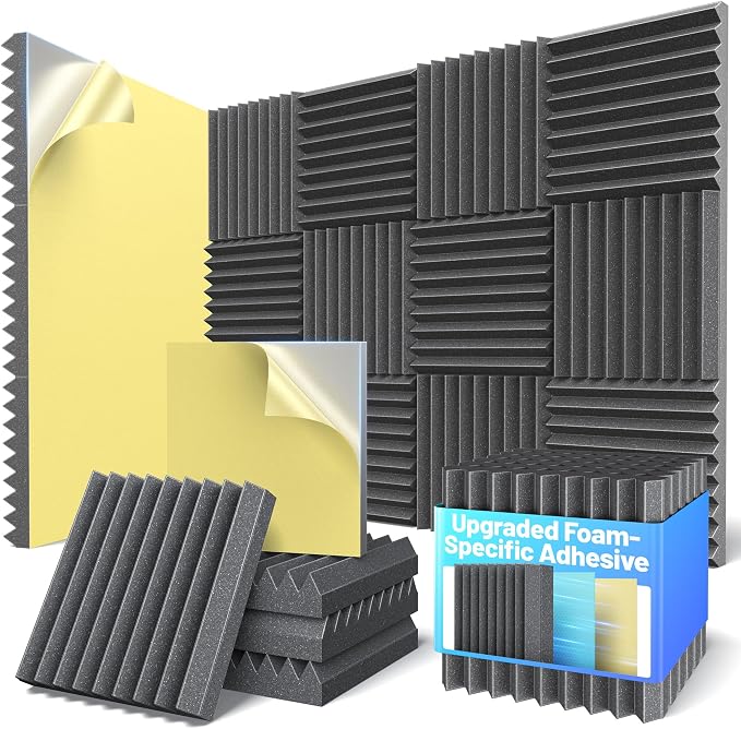 Self-Adhesive Sound Proof Foam Panels For Walls High Density Acoustic Panel | 12 Pack Soundproof Wall Panels Fast-Expanding, 2”×12”×12” Sound Dampening Absorbing Panel for Gaming Studio Decor - Black by Unknown