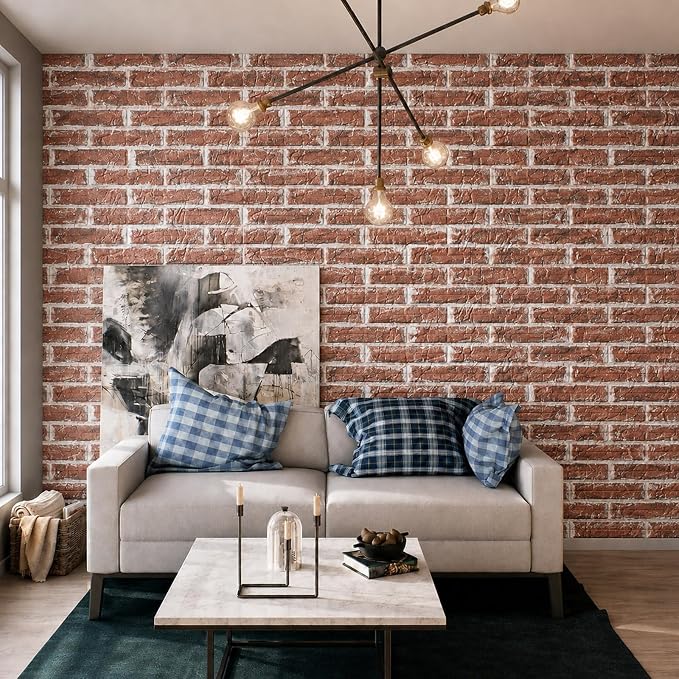 3D Wall Panels Peel and Stick Faux Foam Brick Wallpaper Covering | Red Brick 40 PCS 11.8"×11.8" Self Adhesive Stone Wall Tiles for DIY Interior Wall Decor - Image 3