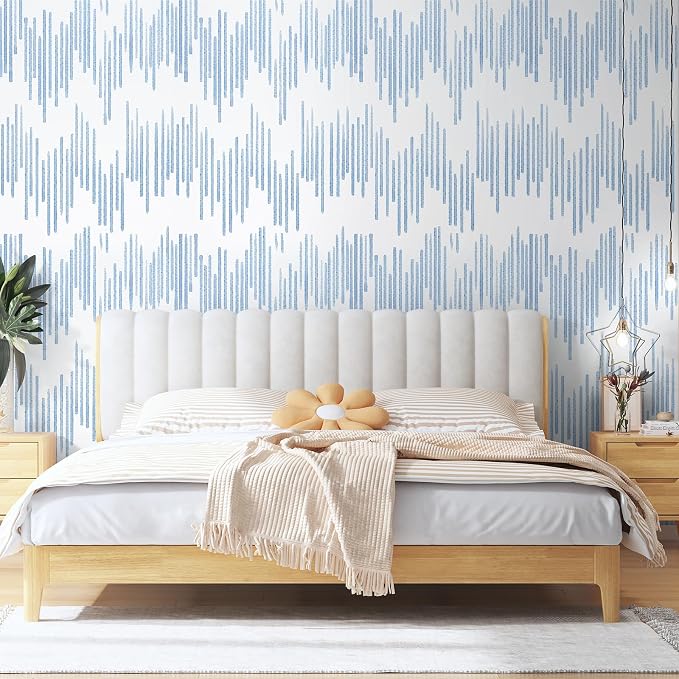 WENMER Blue Striped Wallpaper, Geometric Peel and Stick Wallpaper, 17.7''×394'' Blue and White Contact Paper, Self Adhesive Removable Wall Paper for Bathroom Cabinets Kitchen - Image 5