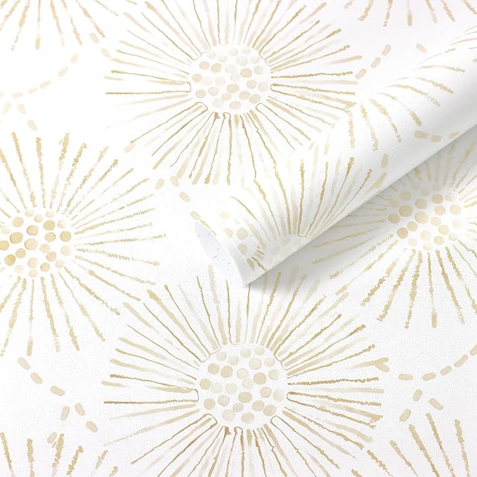 Boho Wallpaper Beige Wall Paper Peel and Stick Modern Beige and White Geometric Fireworks Contact Paper Renter Friendly Self-Adhesive Removable Bathroom Bedroom Laundry Room 17.3" × 78.7" by Fiula