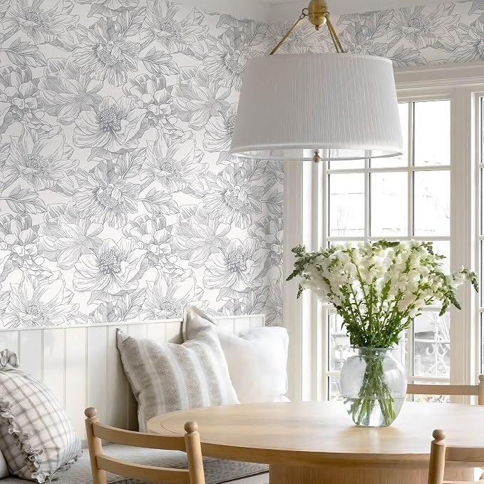 Ismoon Vintage Floral Wallpaper Peel and Stick Beige and Gray Contact Paper 17.3inx32.7ft Removable Self Adhesive Wall Paper for Bathroom Bedroom Cabinet Mural Wall Decor Vinyl Renter Friendly - Image 5