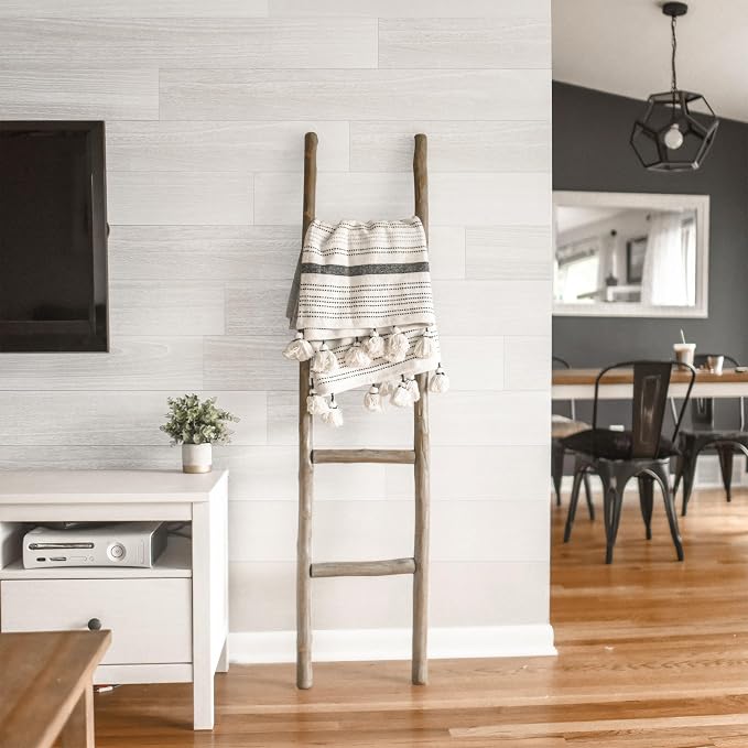 Brosisincorp Real Wood Shiplap Peel and Stick Wall Panel White 10 Pcs | Natural Paulownia Wood Plank for Interior Rustic Accent Wall, Easy DIY Self Adhesive, 35.43" L x 5" W Each, Covers 12.4 Sq Ft - Image 3