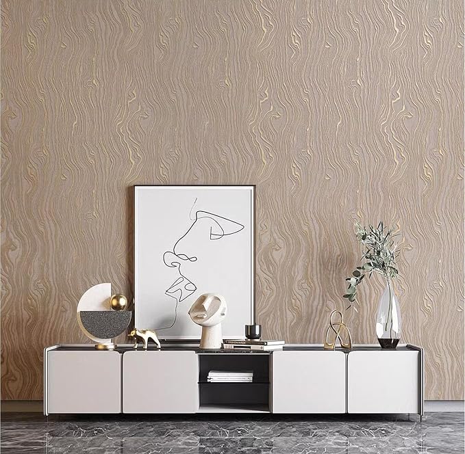 Gold Khaki Wood Peel and Stick Wallpaper Stripe, 20.8" x 118" (53cm x300cm), Removable, Self-Adhesive, 3D, Modern, Rustic, Industrial, Bathroom, Bedroom, Decorating - Image 3