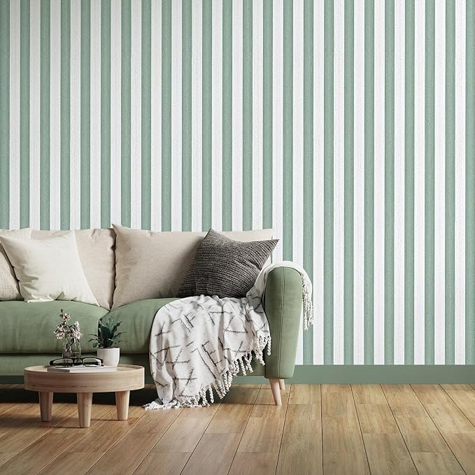 Green Stripe Peel and Stick Wallpaper A Set of 15.7" x 236" Green and White Self-Adhesive Wallpaper Removable Waterproof Contact Paper for Cabinets,Bedroom,Nursery,Accent Wall - Image 8