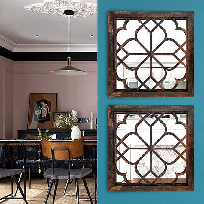 Wocred 2 PCS Square Wall Mirror,Gorgeous Rustic Farmhouse Accent Mirror,Caramel Color Entry Mirror for Bathroom Renovation,Bedrooms,Living Rooms and More(12”x12”) - Image 3