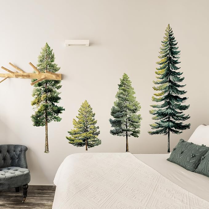 Watercolor Trees Wall Decal, Peel and Stick Nursery Forest Decals Mural, Wilderness Wall Art Stickers for Kids, Boys and Girls Room, Bedroom & Toddler Room Decor (Pine Tree Wall Decal 90) - Image 4