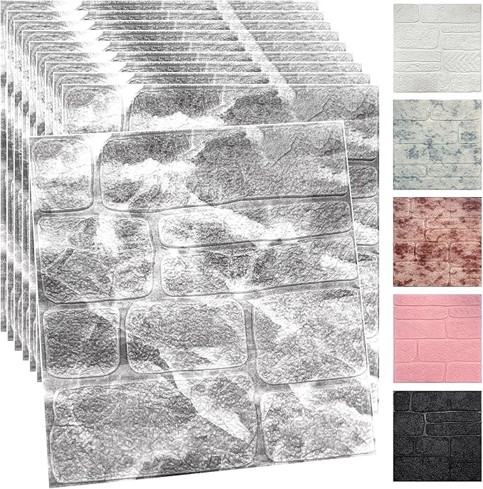 YU LI 3DH 3D Wall Panels Peel and Stick Faux Stone Wall Panel White 20-Pack Faux Brick Self-Adhesive Wallpaper 3D Foam Brick Wallpaper by YULI3DH