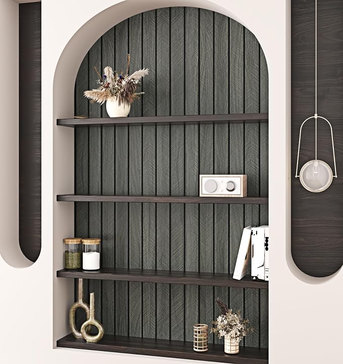 Black Grey PVC Acoustic Slat Wall Panel Peel and Stick for Walls | Textured Deep Gray Fluted Wood Paneling Self Adhesive Soundproof 3d Wall Panels for Living Room Bedroom TV Background 12×118" - Image 5