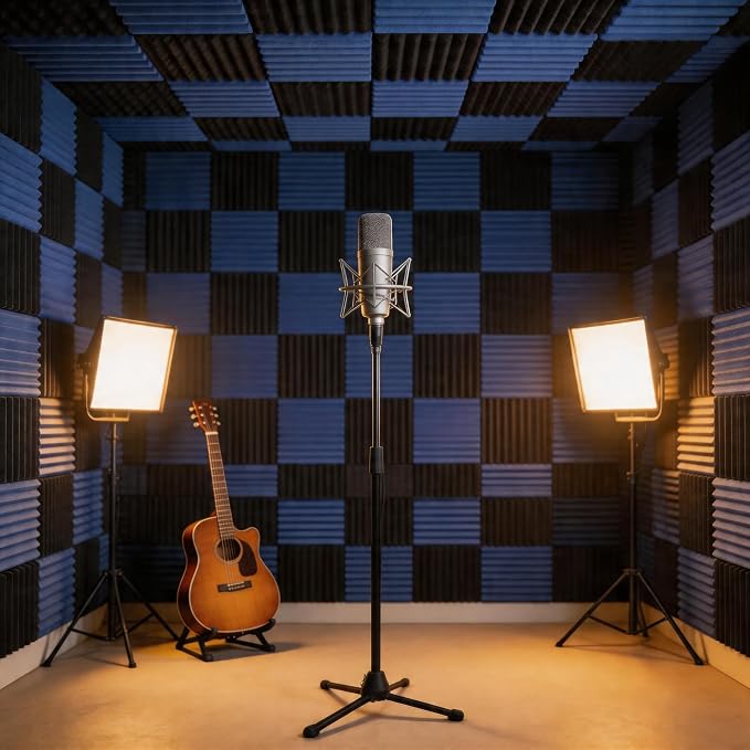 96 Pack Blue/black Absorb the echo Acoustic Foam Panel Wedge Studio Soundproofing Wall Tiles 12" X 12" X 1"(Accompanied By Double-Sided Adhesive Tape) - Image 5