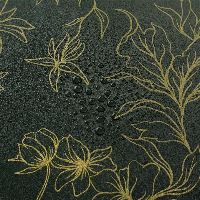 Hopepak 17.3''x197'' Floral Peel and Stick Wallpaper Gold and Green Contact Paper Self Adhesive Removable Wall Paper for Bedroom Waterproof for Bathroom Cabinet - Image 3