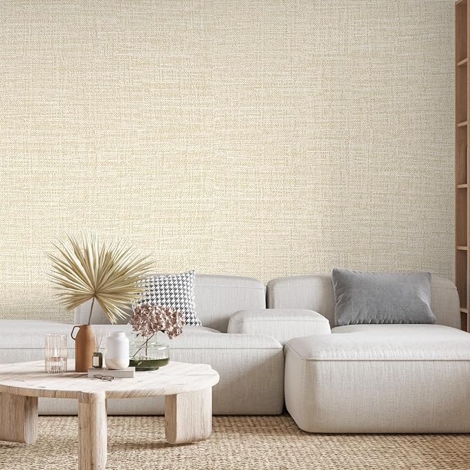 Beige Grasscloth Peel and Stick Wallpaper 17.3"x300" Faux Linen Textured Contact Paper Removable Self Adhesive Vinyl Wallpaper for Bedroom Bathroom Kitchen Cabinets - Image 6